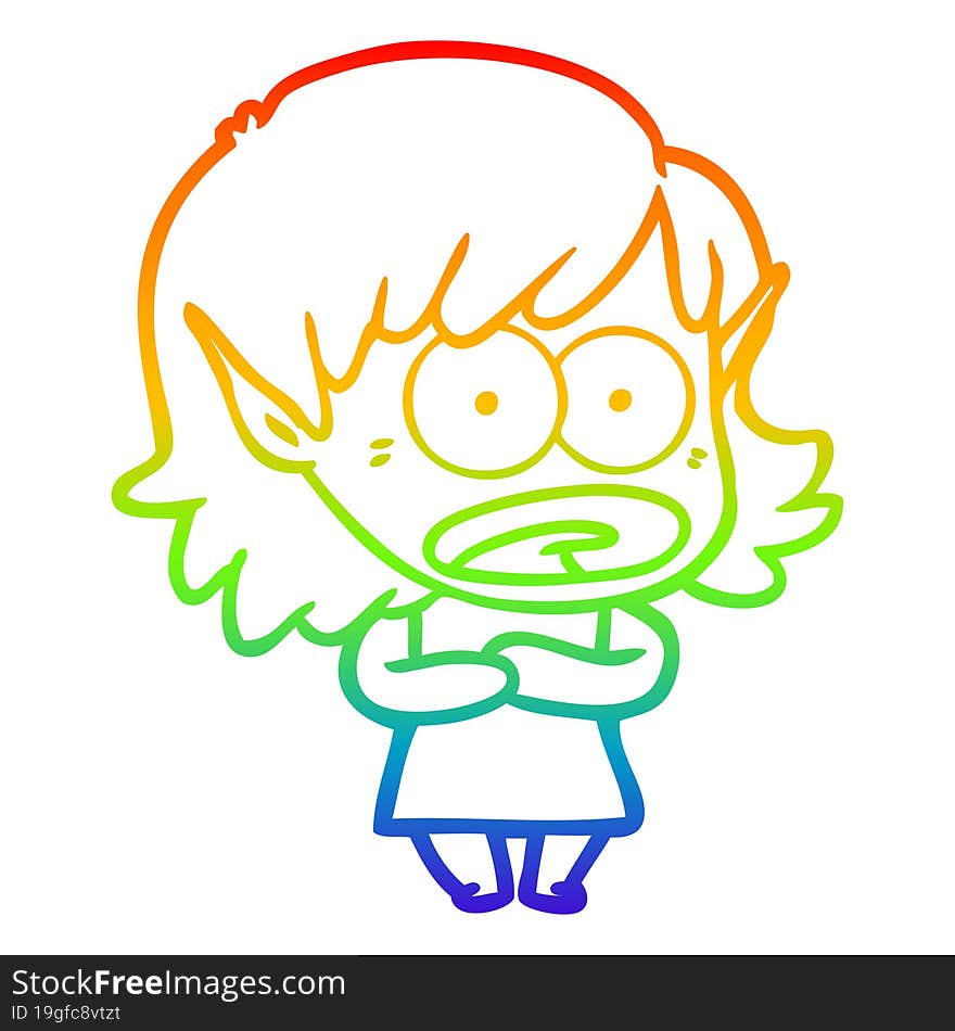 rainbow gradient line drawing cartoon shocked elf girl