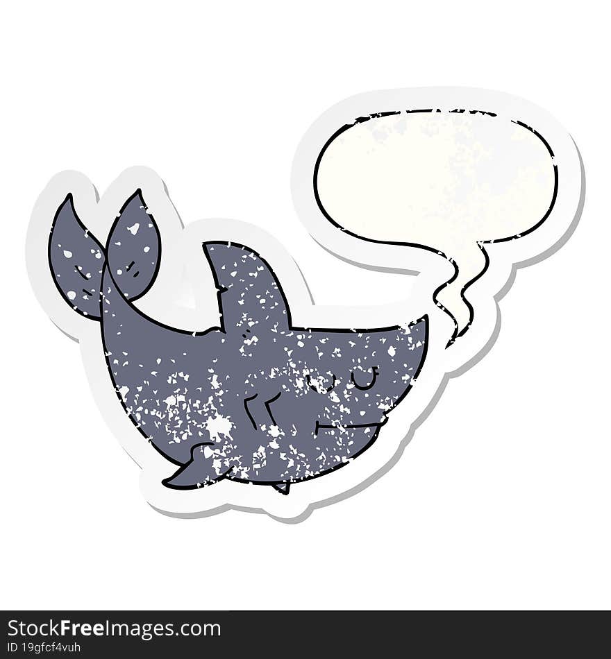 Cartoon Shark And Speech Bubble Distressed Sticker