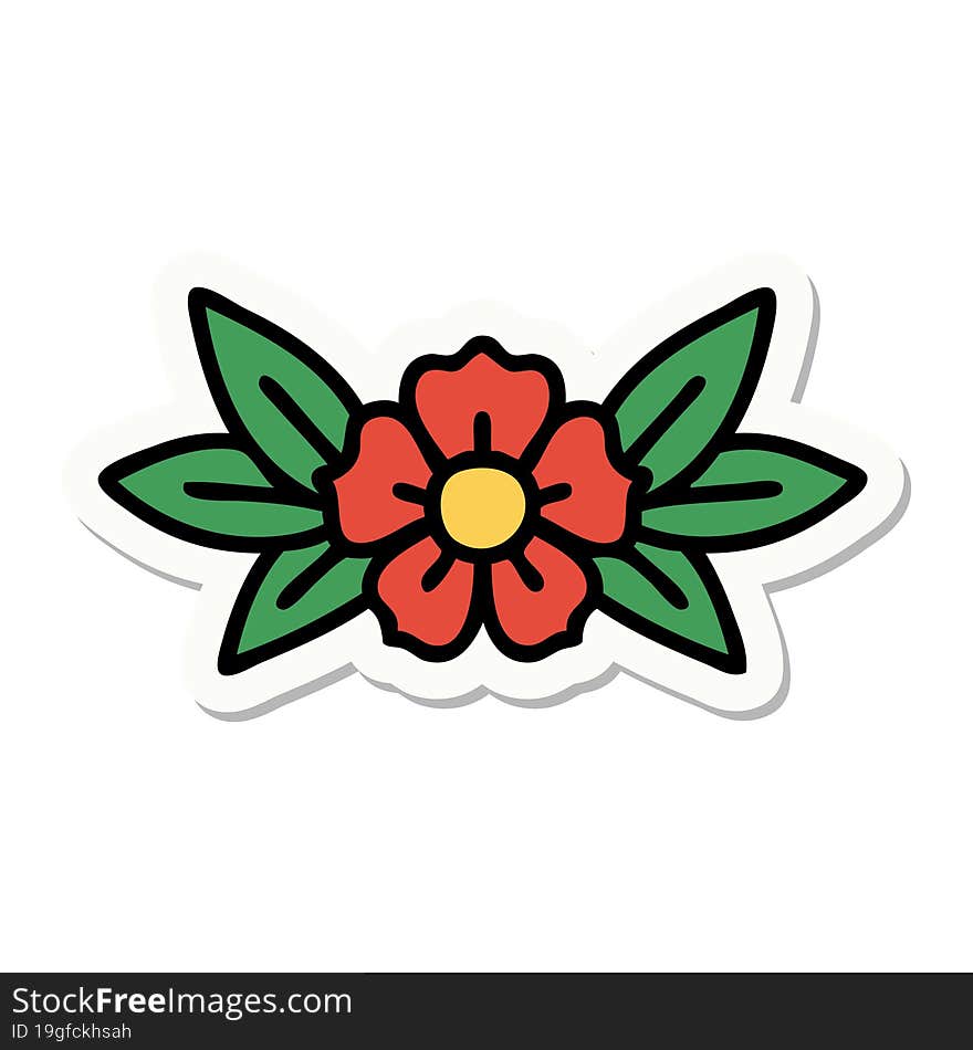 sticker of tattoo in traditional style of a flower. sticker of tattoo in traditional style of a flower