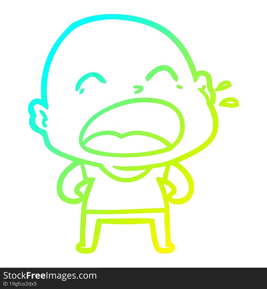 cold gradient line drawing cartoon shouting bald man