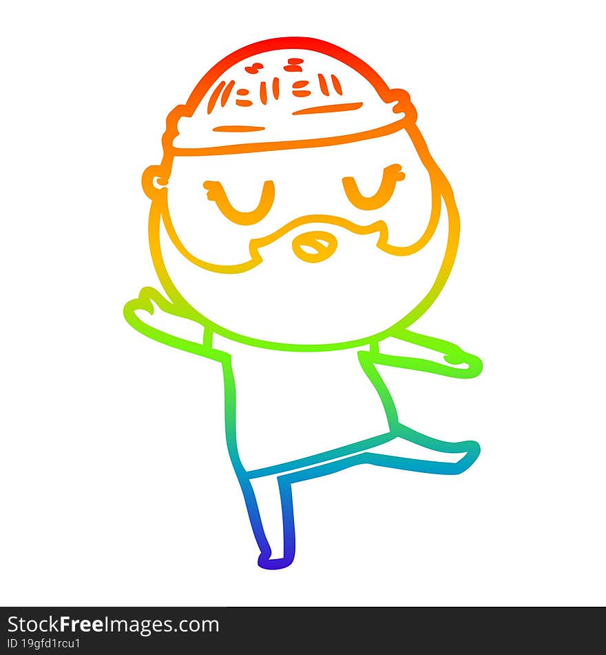 rainbow gradient line drawing cute cartoon man with beard