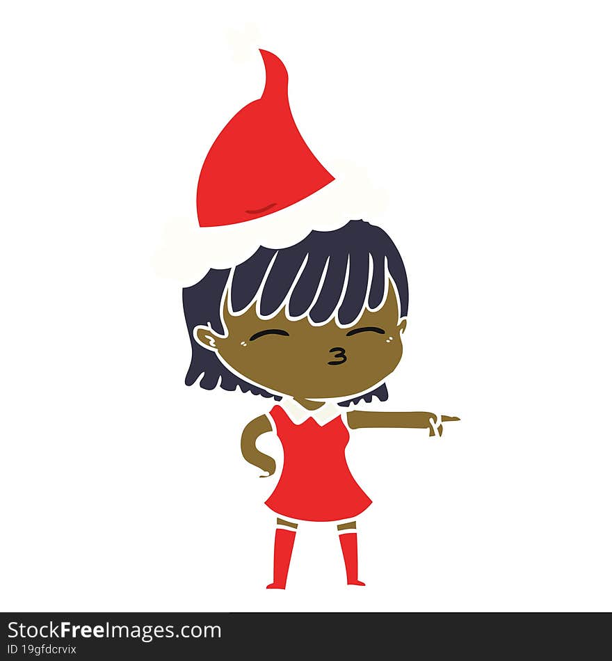 hand drawn flat color illustration of a woman wearing santa hat