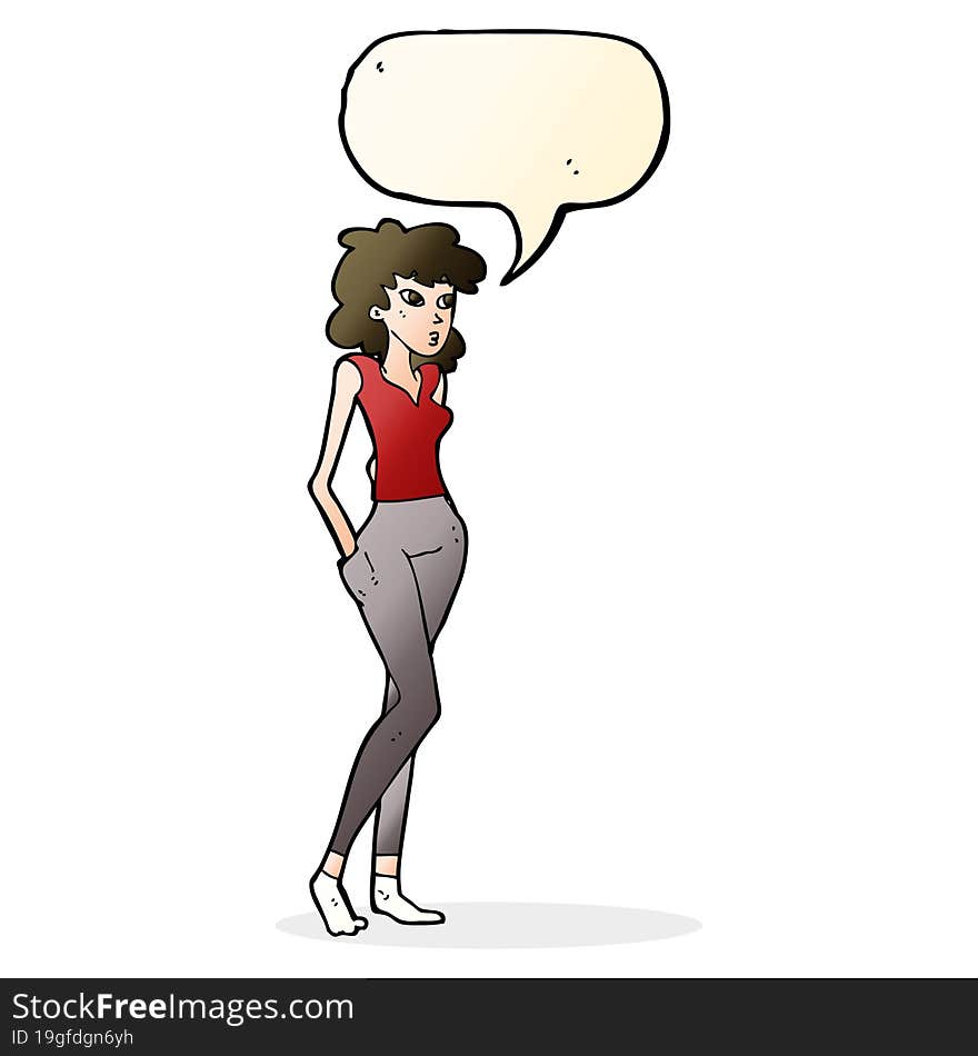 cartoon pretty woman  with speech bubble