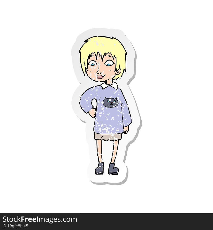 retro distressed sticker of a cartoon woman