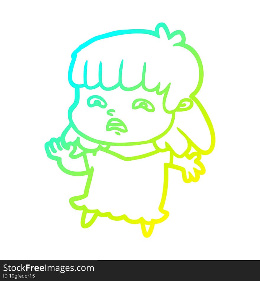 cold gradient line drawing cartoon worried woman