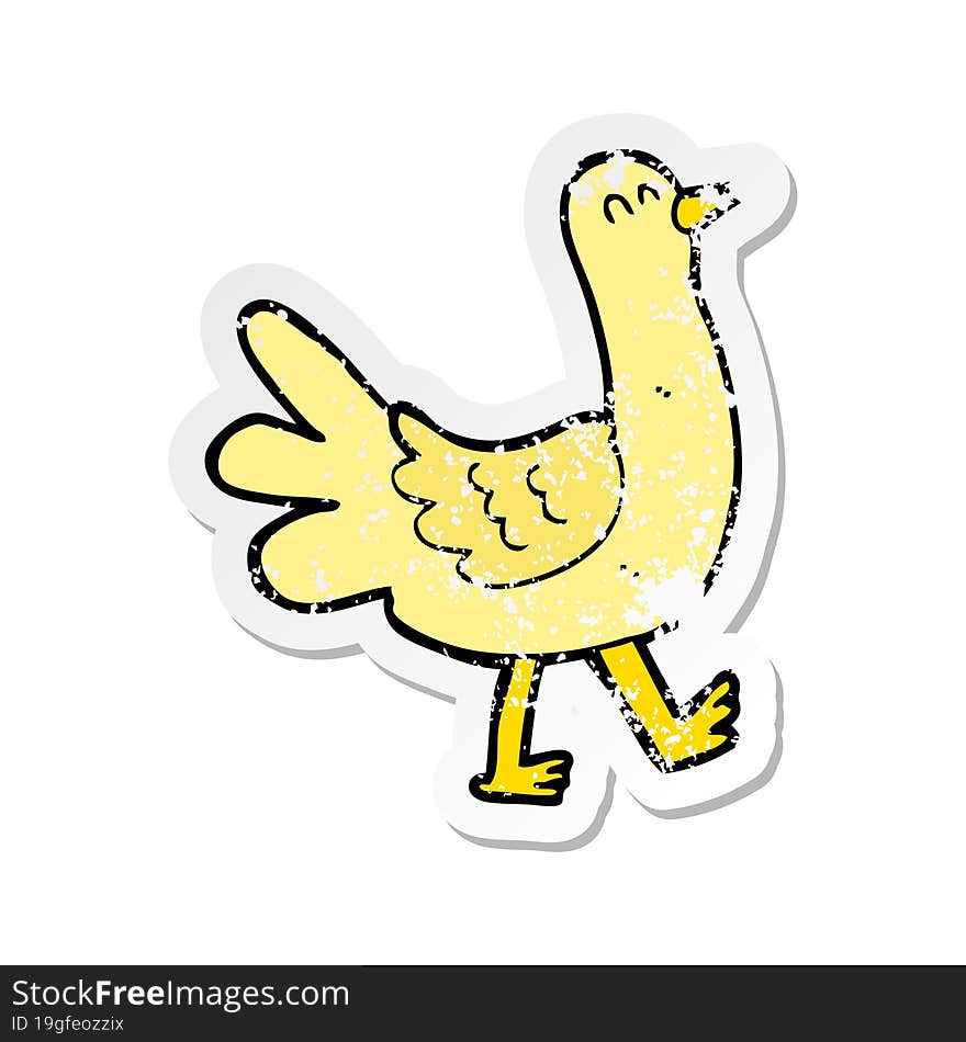 retro distressed sticker of a cartoon walking bird