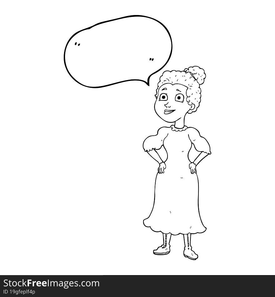 speech bubble cartoon victorian woman in dress