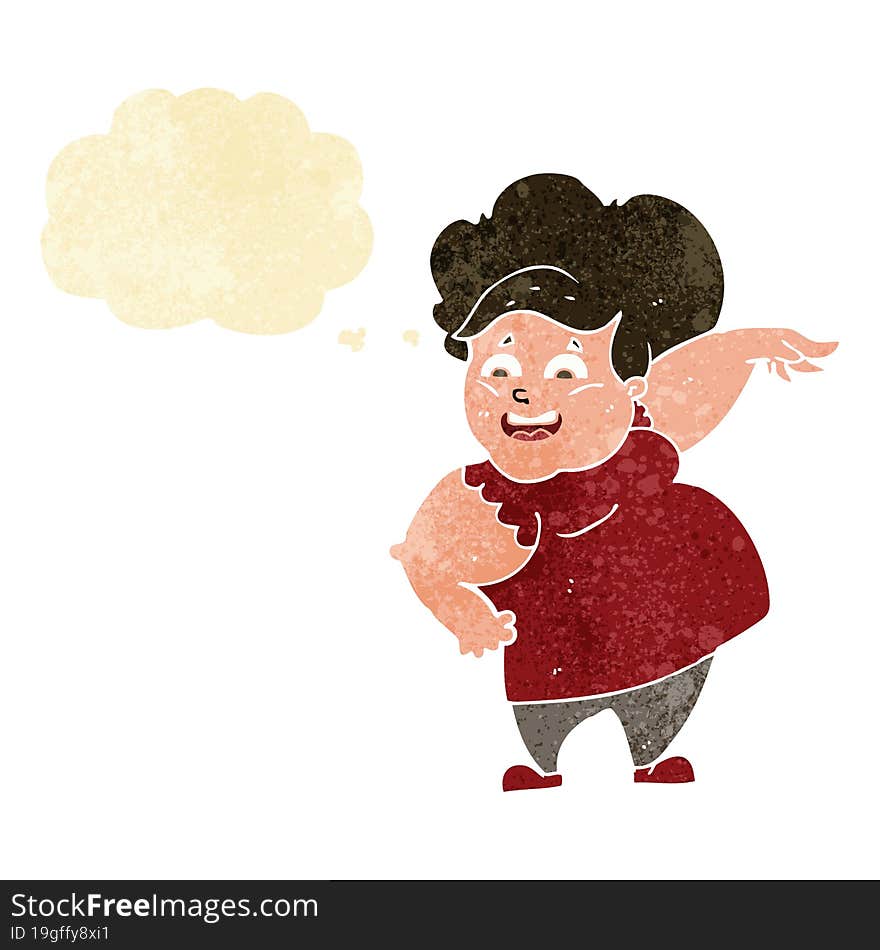 cartoon oveweight woman with thought bubble