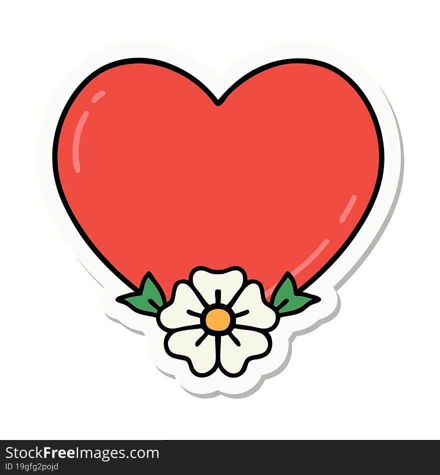 sticker of tattoo in traditional style of a heart and flower. sticker of tattoo in traditional style of a heart and flower