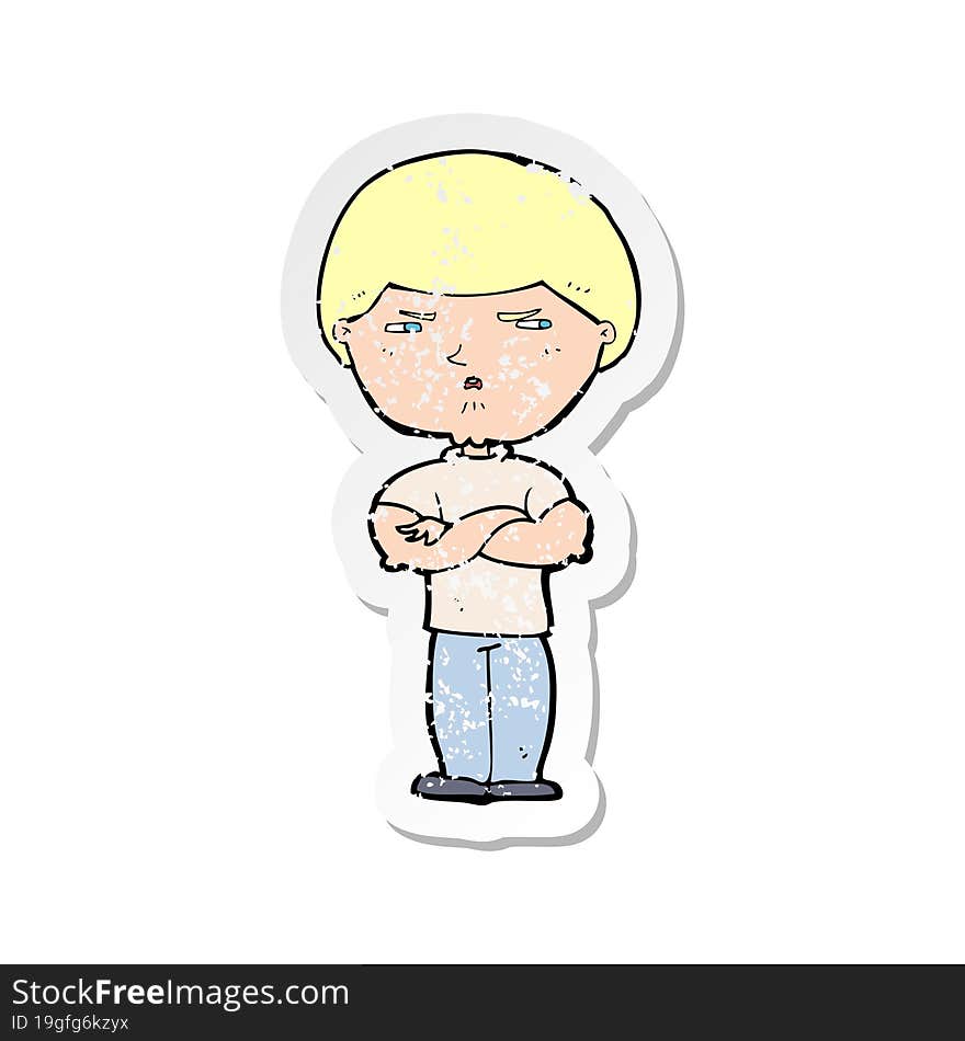 retro distressed sticker of a cartoon grumpy man