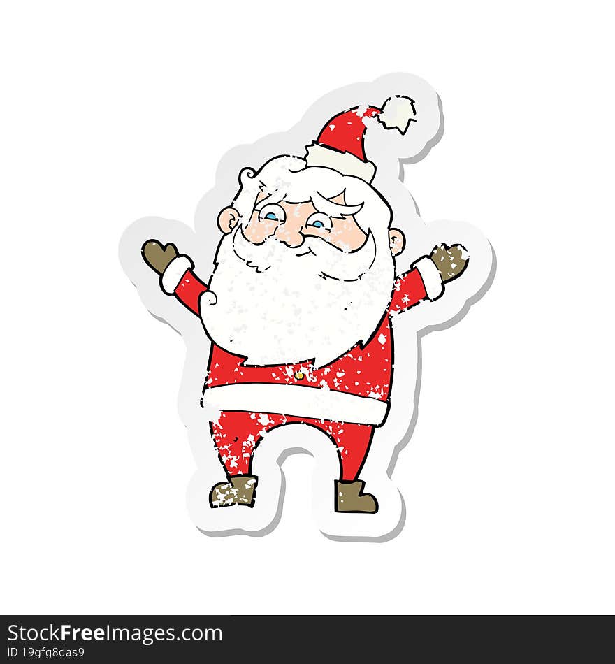 retro distressed sticker of a cartoon happy santa claus