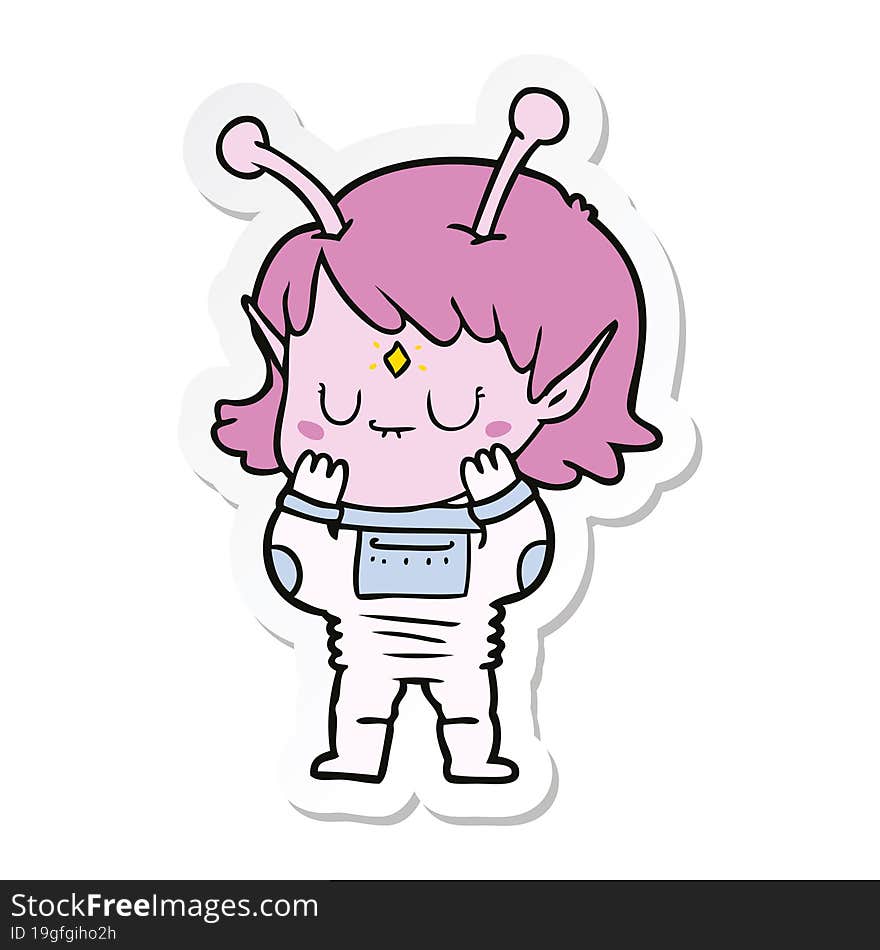 sticker of a cartoon alien girl