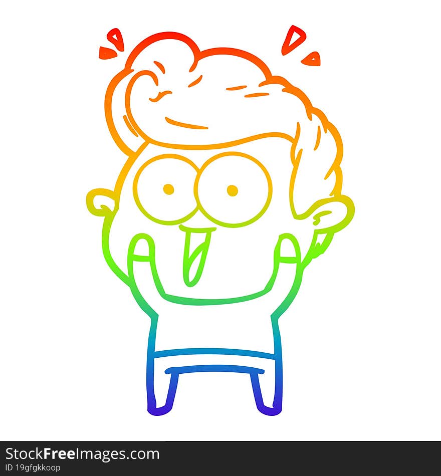 Rainbow Gradient Line Drawing Cartoon Excited Man