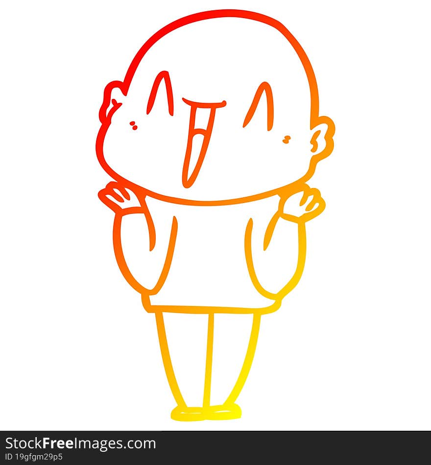 warm gradient line drawing of a happy cartoon bald man