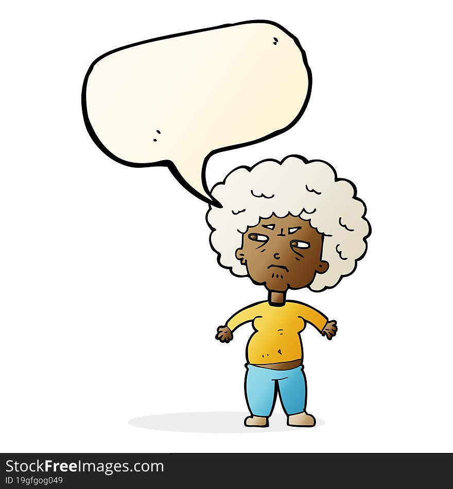 Cartoon Annoyed Old Woman With Speech Bubble