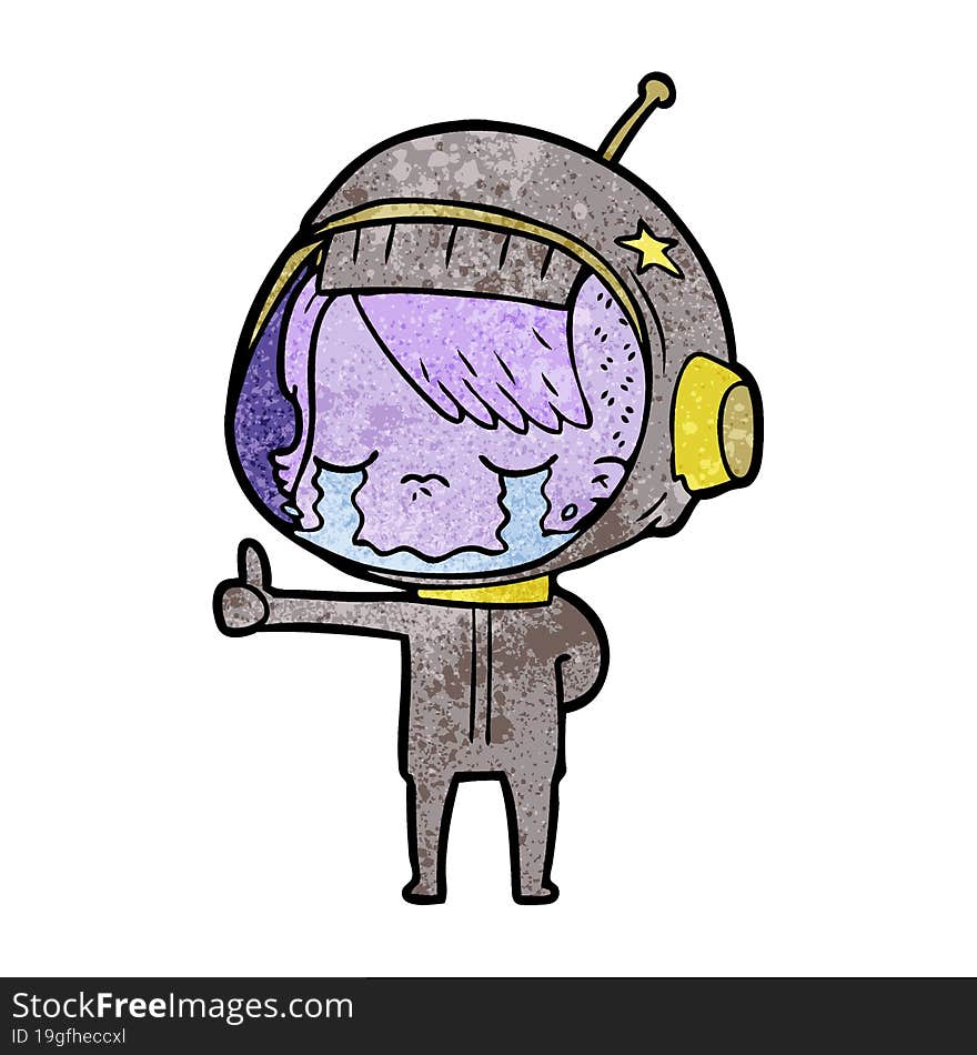 cartoon crying astronaut girl making thumbs up sign. cartoon crying astronaut girl making thumbs up sign