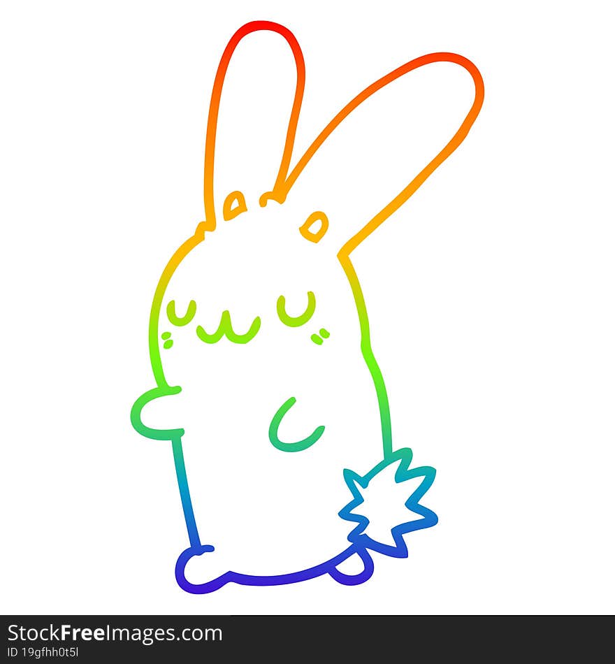 Rainbow Gradient Line Drawing Cute Cartoon Rabbit