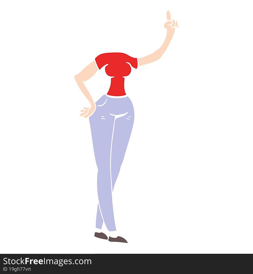 flat color illustration of a cartoon female body with raised hand