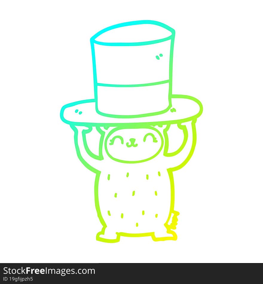 cold gradient line drawing of a cartoon bear with giant hat