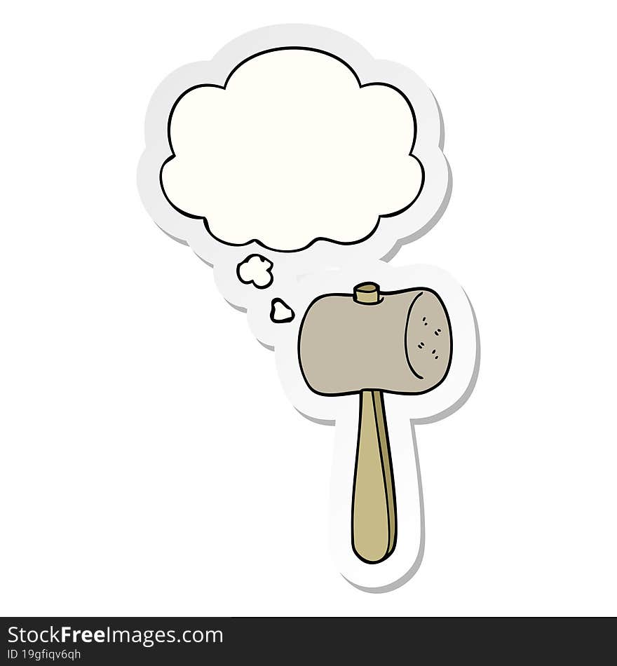 cartoon mallet and thought bubble as a printed sticker