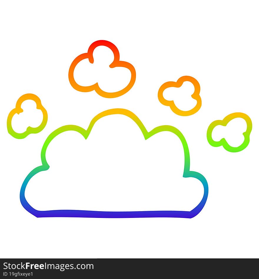 rainbow gradient line drawing of a cartoon weather cloud