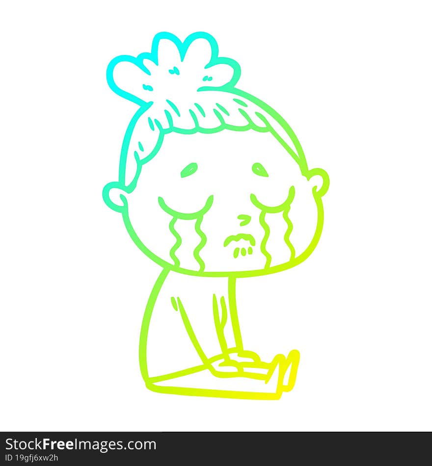 cold gradient line drawing of a cartoon crying woman