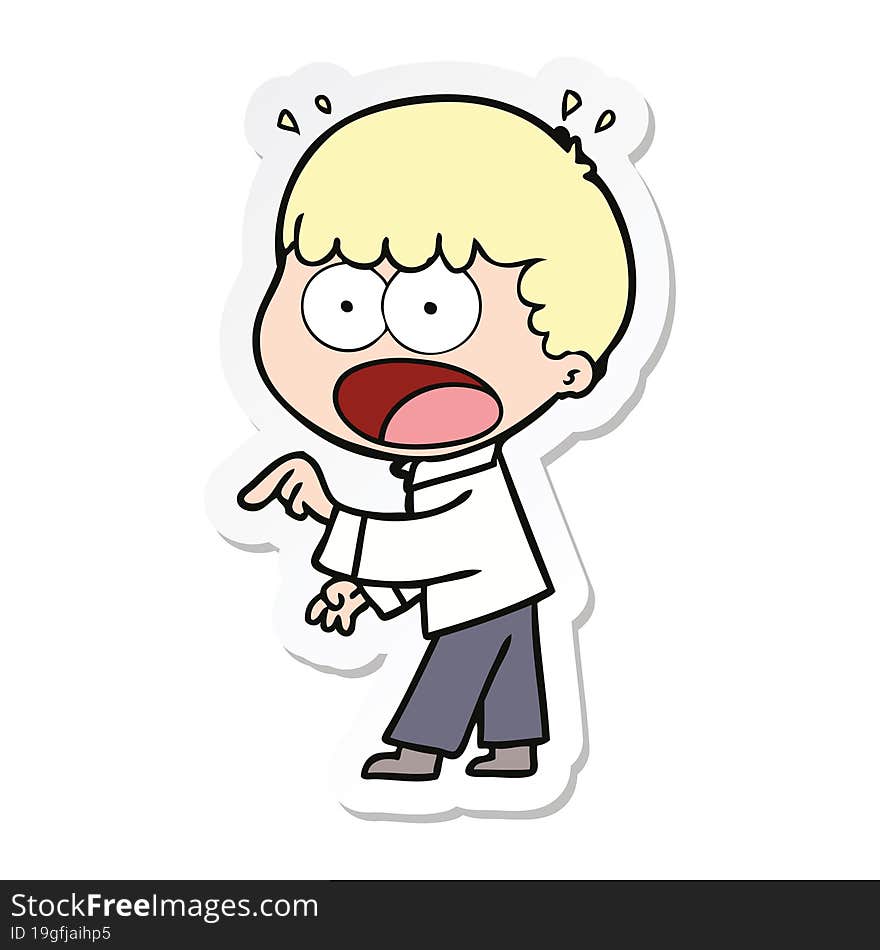 sticker of a cartoon shocked man pointing