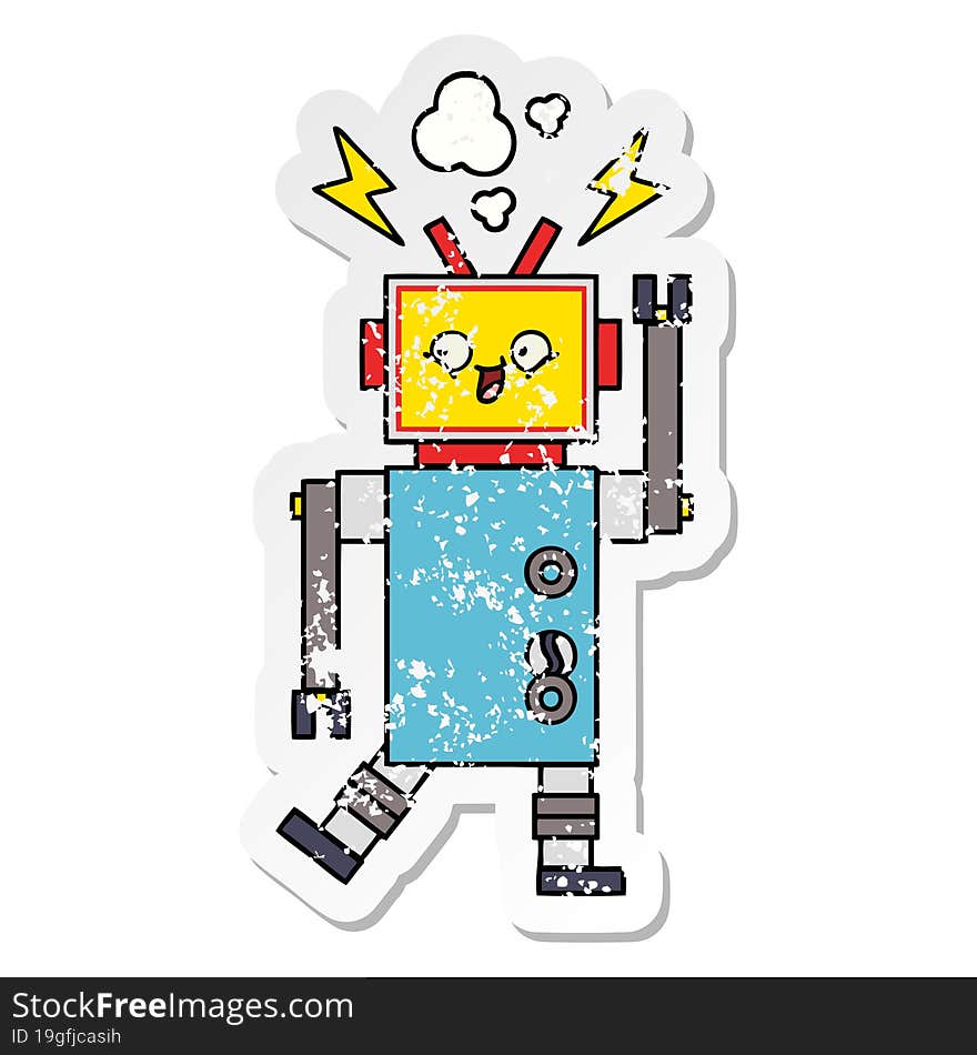 distressed sticker of a cute cartoon robot