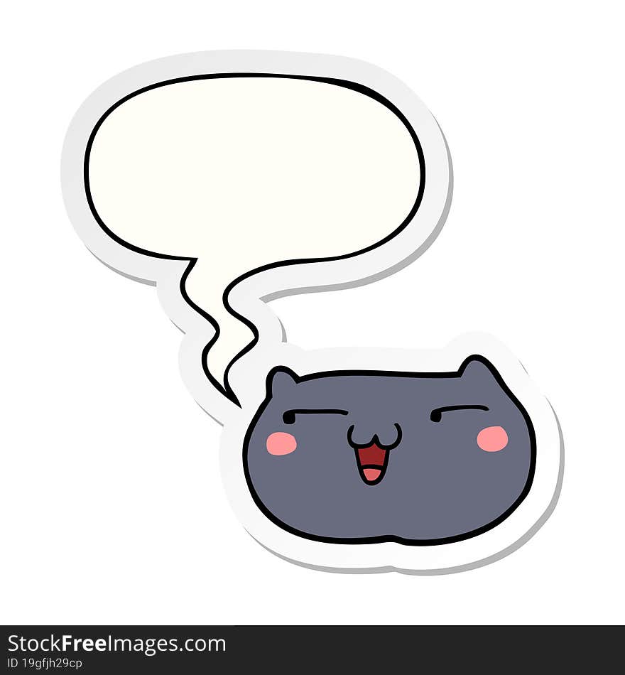 cartoon cat face with speech bubble sticker. cartoon cat face with speech bubble sticker