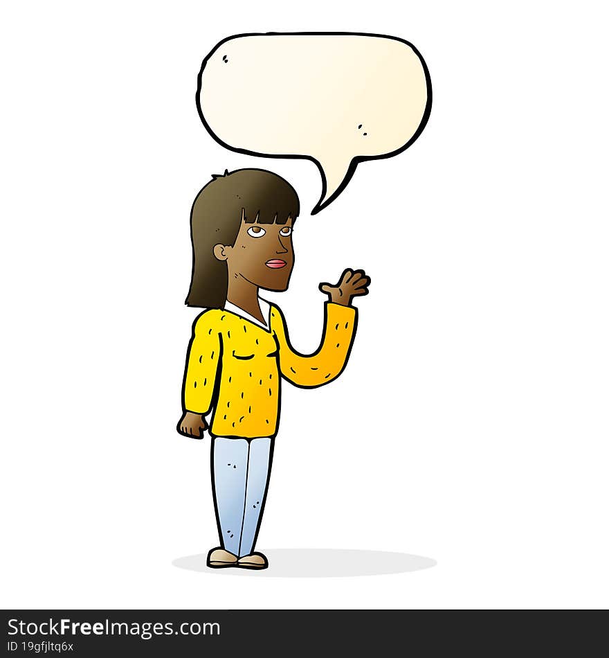 cartoon woman explaining with speech bubble