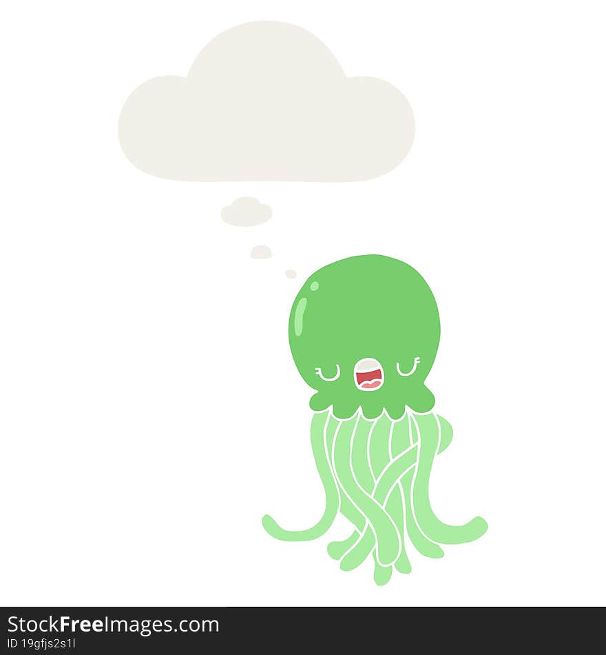 cartoon jellyfish and thought bubble in retro style