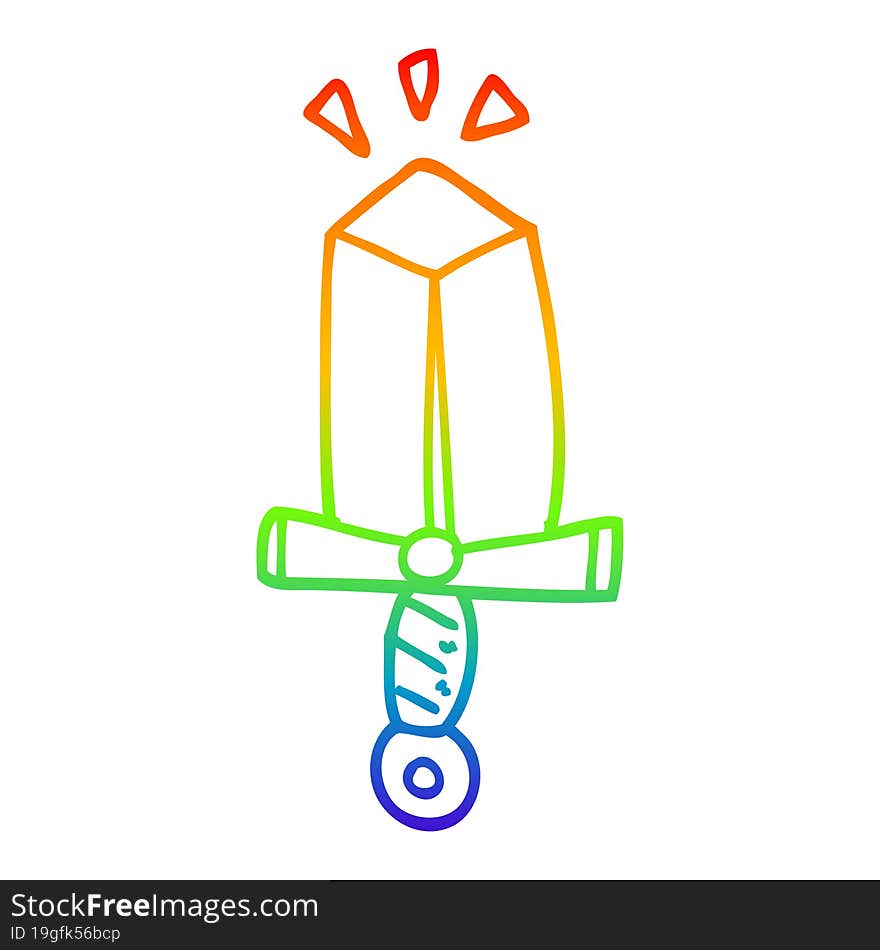 rainbow gradient line drawing cartoon sword