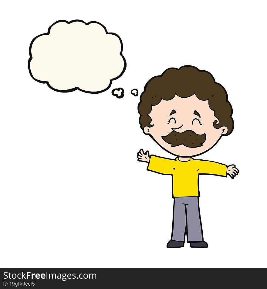 cartoon boy with mustache with thought bubble