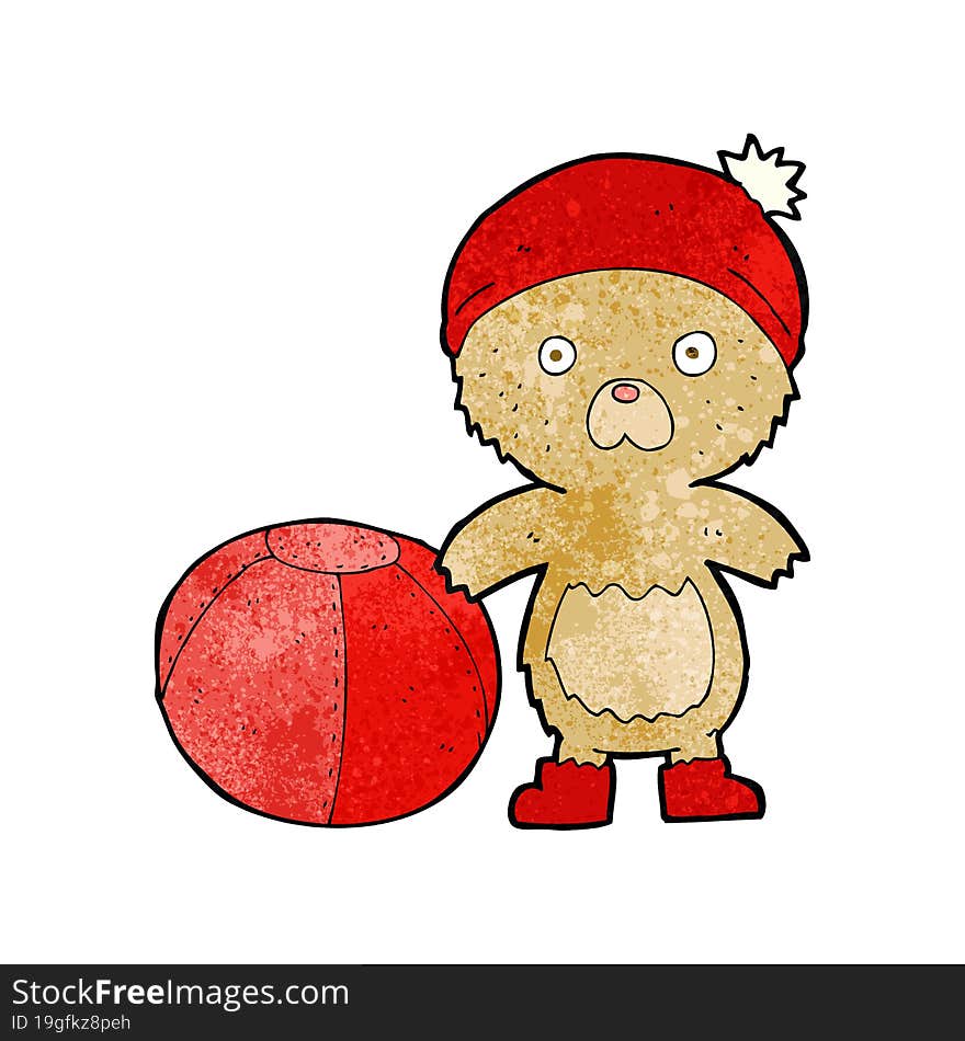 cartoon bear in hat with ball