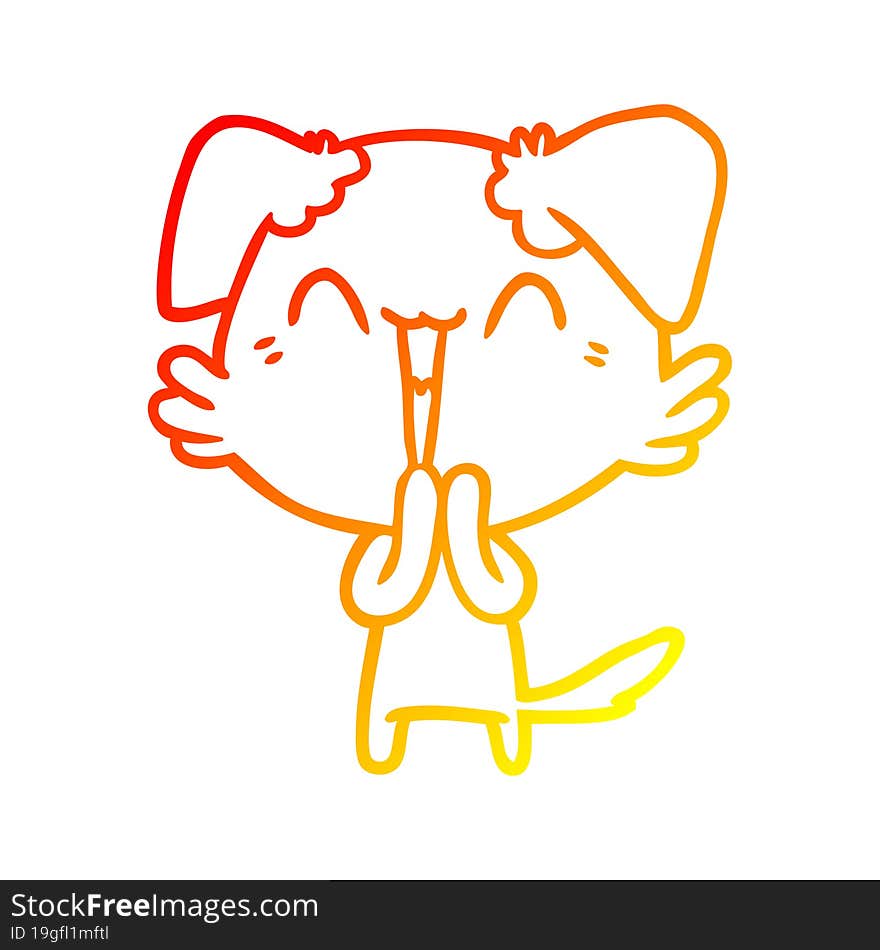 warm gradient line drawing laughing little dog cartoon