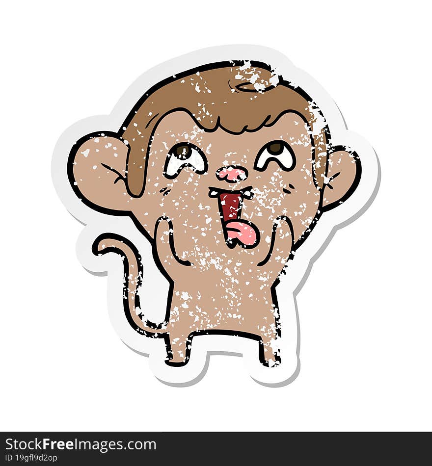 distressed sticker of a crazy cartoon monkey