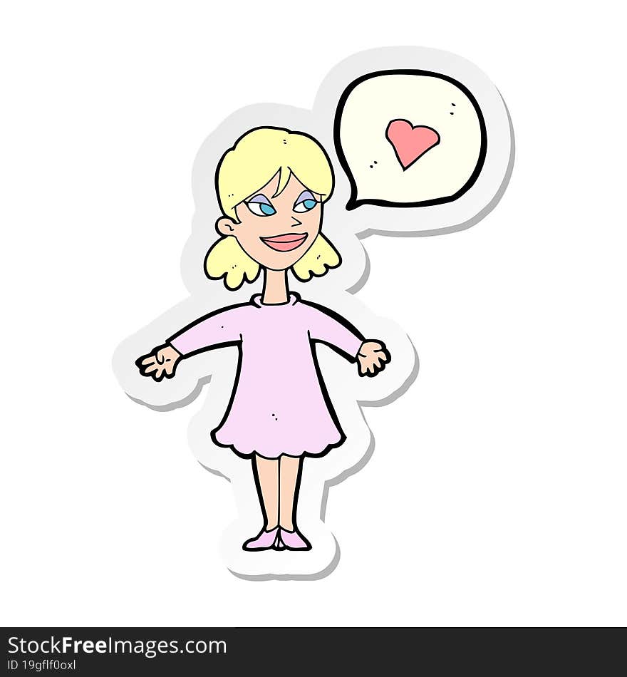 sticker of a cartoon woman in love