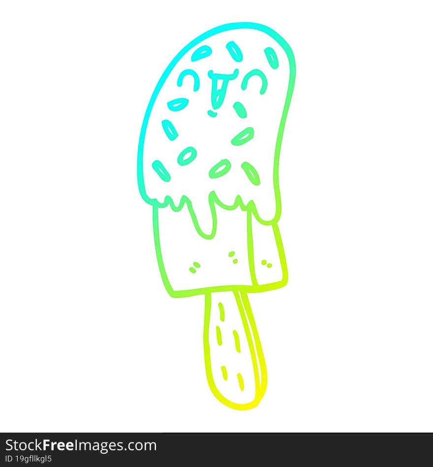 cold gradient line drawing of a cartoon ice lolly