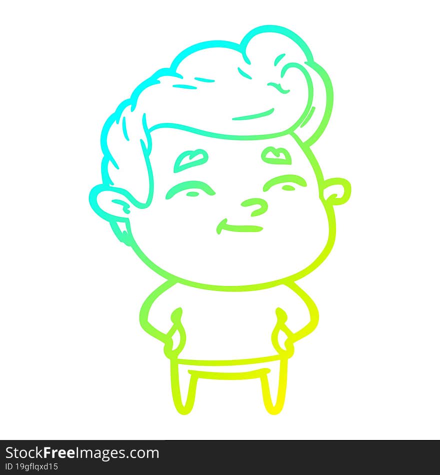 cold gradient line drawing of a happy cartoon man