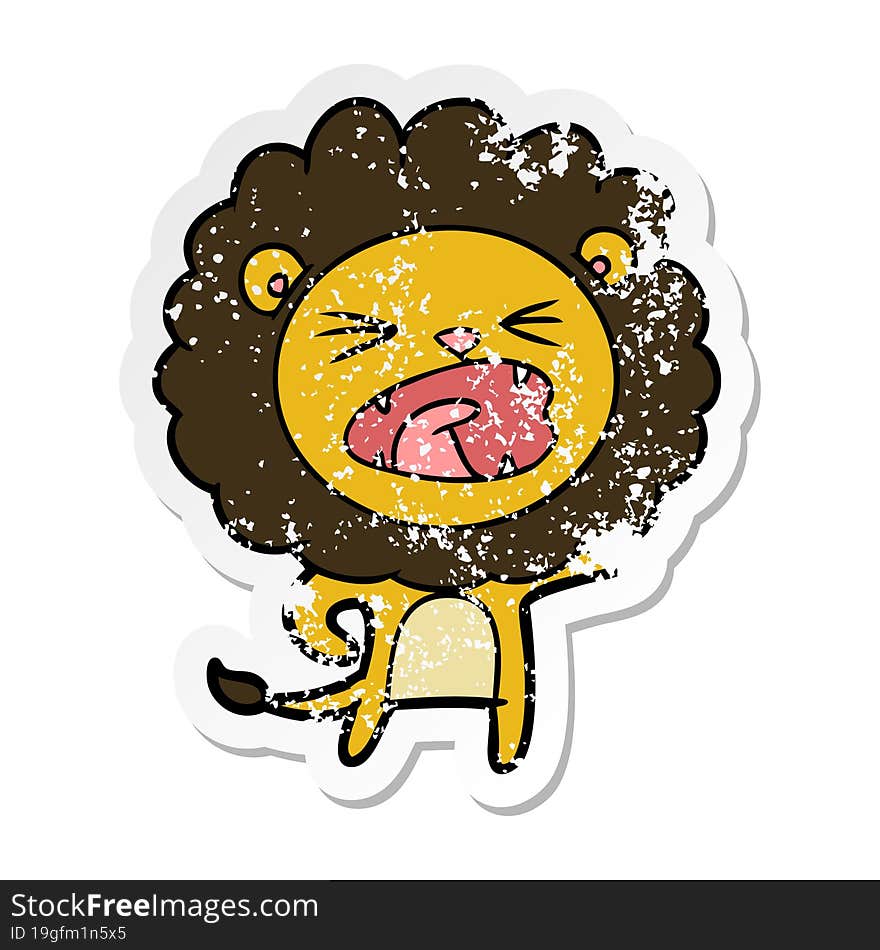 distressed sticker of a cartoon lion