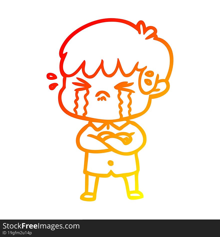 warm gradient line drawing of a crying boy cartoon