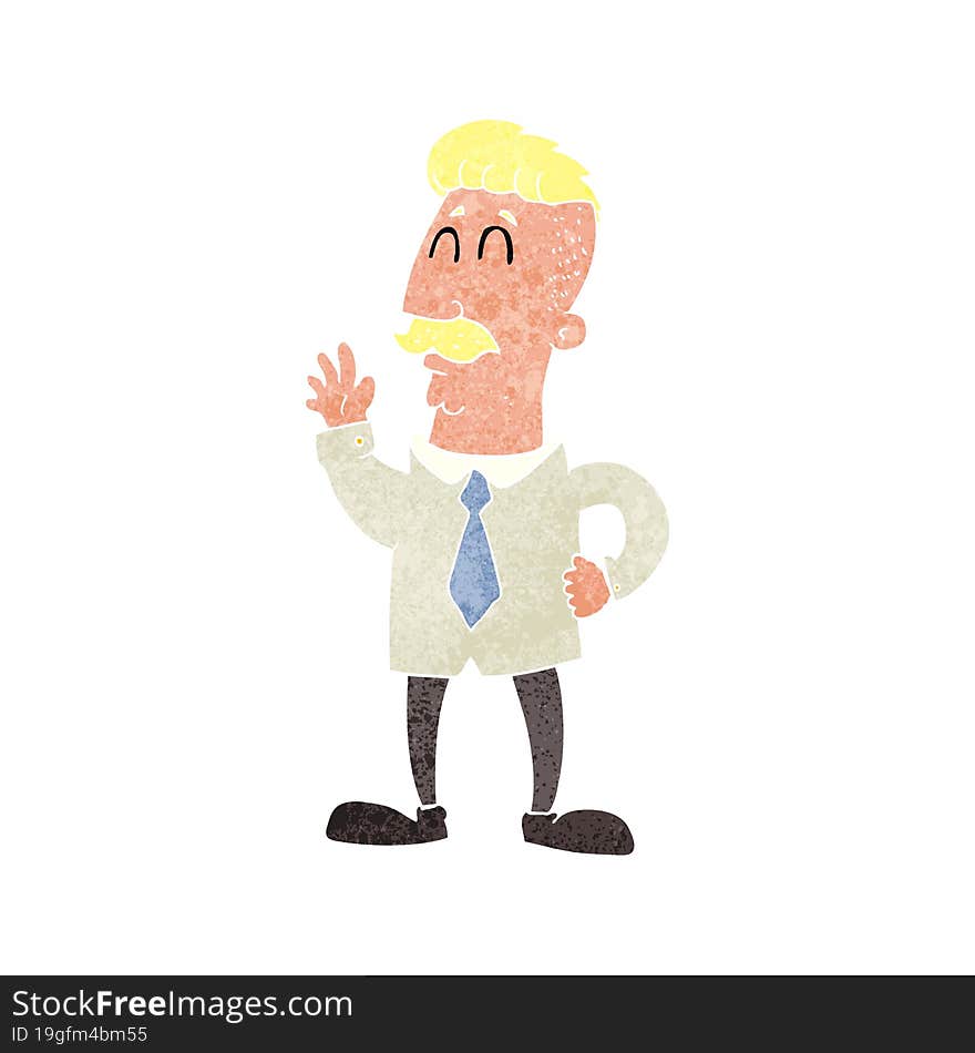 retro cartoon office man waving