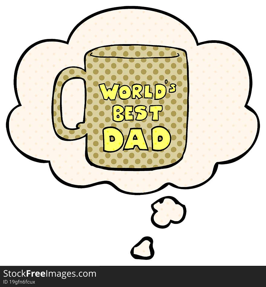 worlds best dad mug and thought bubble in comic book style