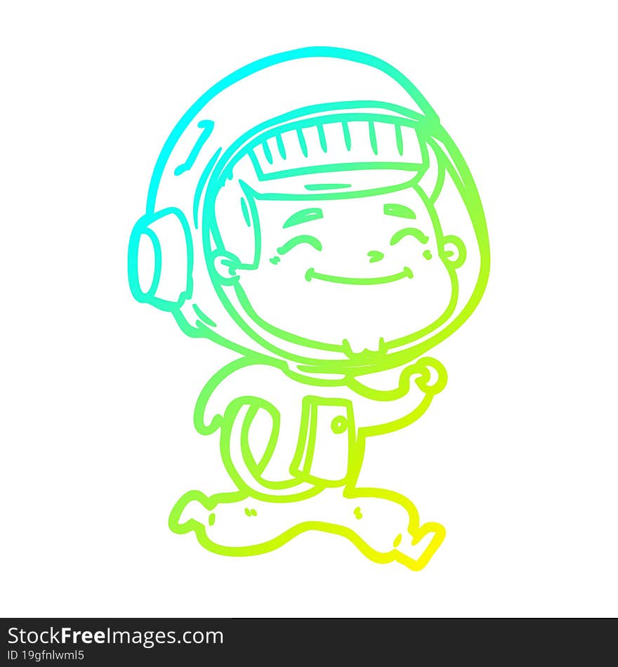 cold gradient line drawing of a happy cartoon astronaut