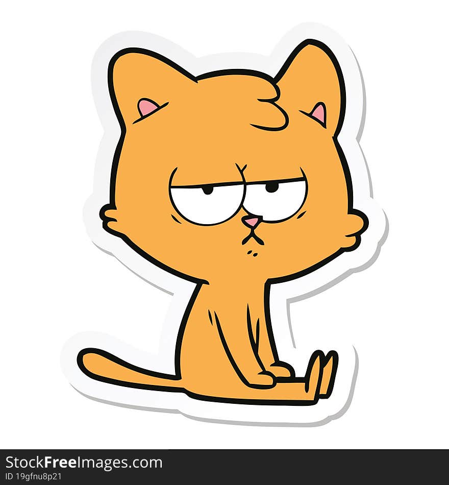 sticker of a bored cartoon cat