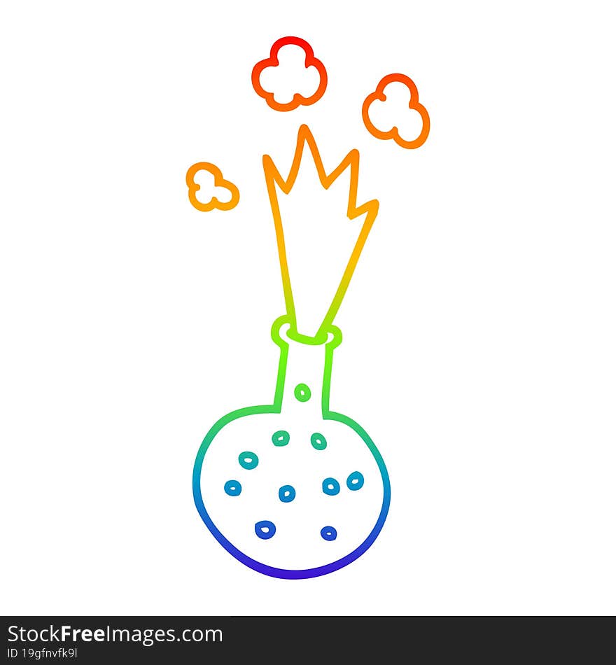 rainbow gradient line drawing of a cartoon chemical reaction