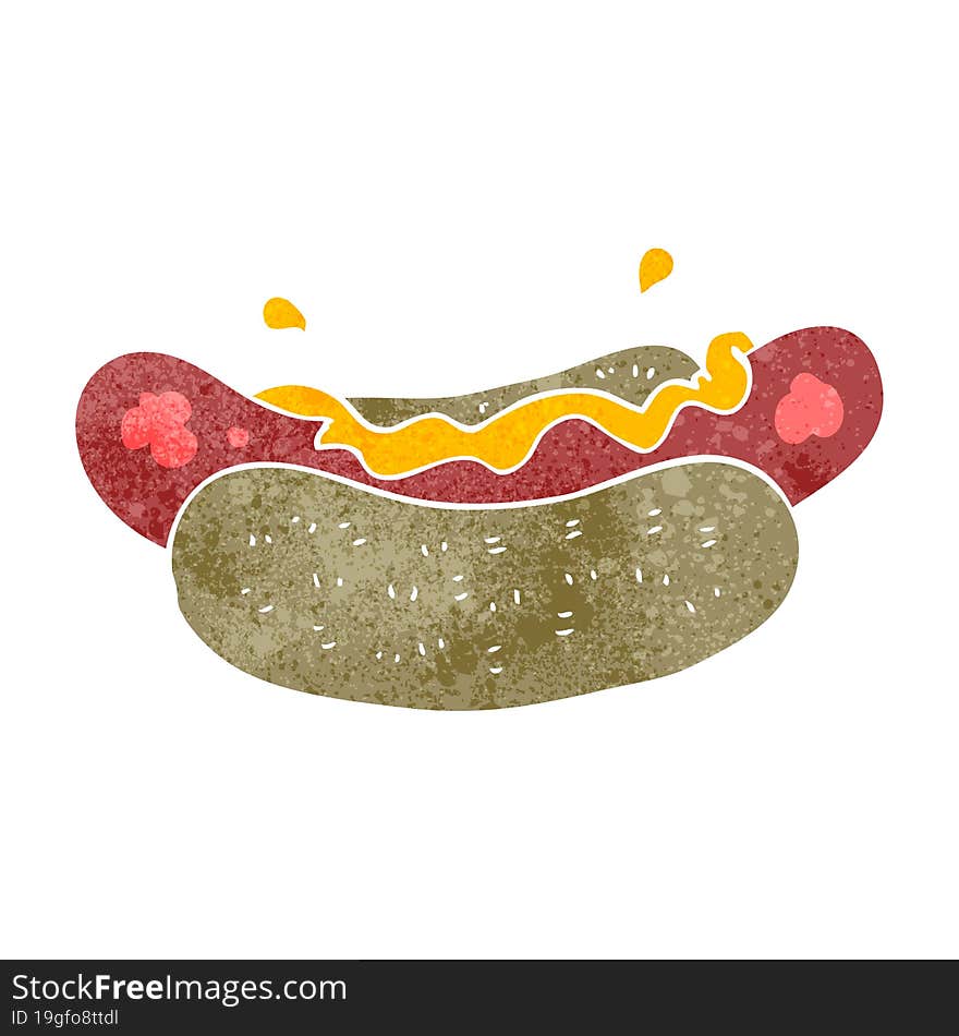 freehand retro cartoon hotdog