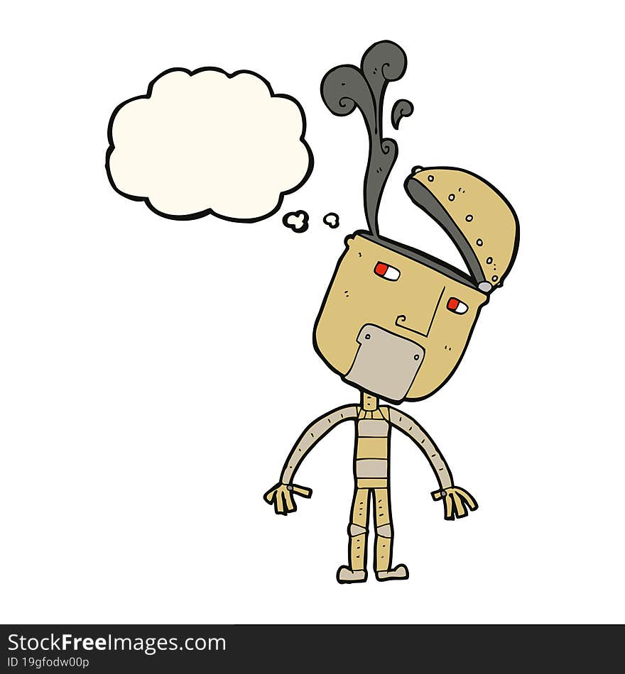 cartoon robot with open head with thought bubble