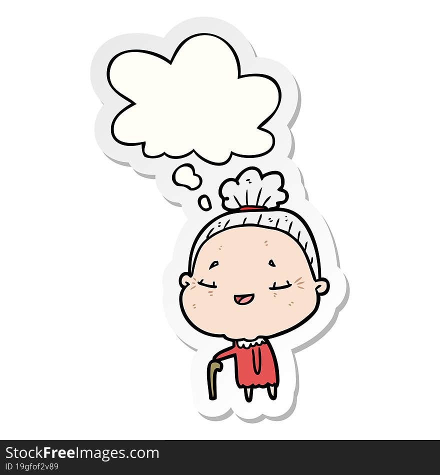 cartoon old lady with thought bubble as a printed sticker