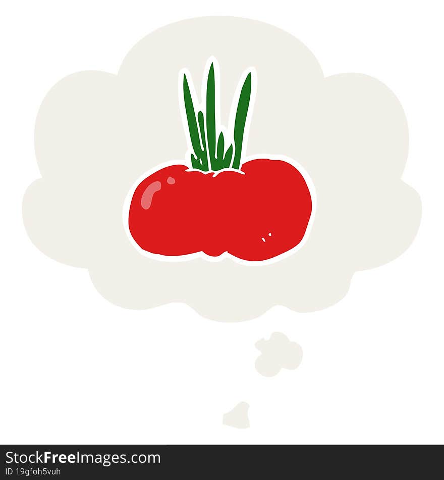 cartoon vegetable with thought bubble in retro style